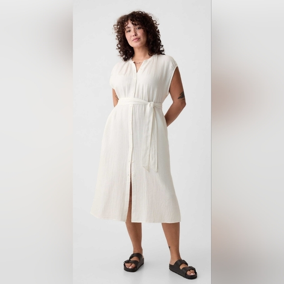 GAP Cream Midi Dress with Belt Sz Large New With Tag - Picture 1 of 11